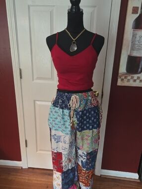 Boho Patchwork Wideleg Pants- Multi Color